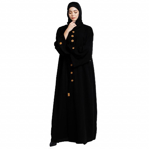 Loose fit abaya with embroidery button work- Black